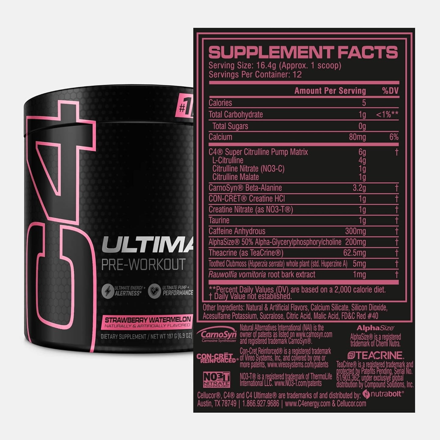 Cellucor C4 Ultimate Pre Workout Powder Strawberry Watermelon Sugar Free Preworkout Energy Supplement for Men & Women 300mg Caffeine,3.2g Beta Alanine ,2 Patented Creatines 12 Servings