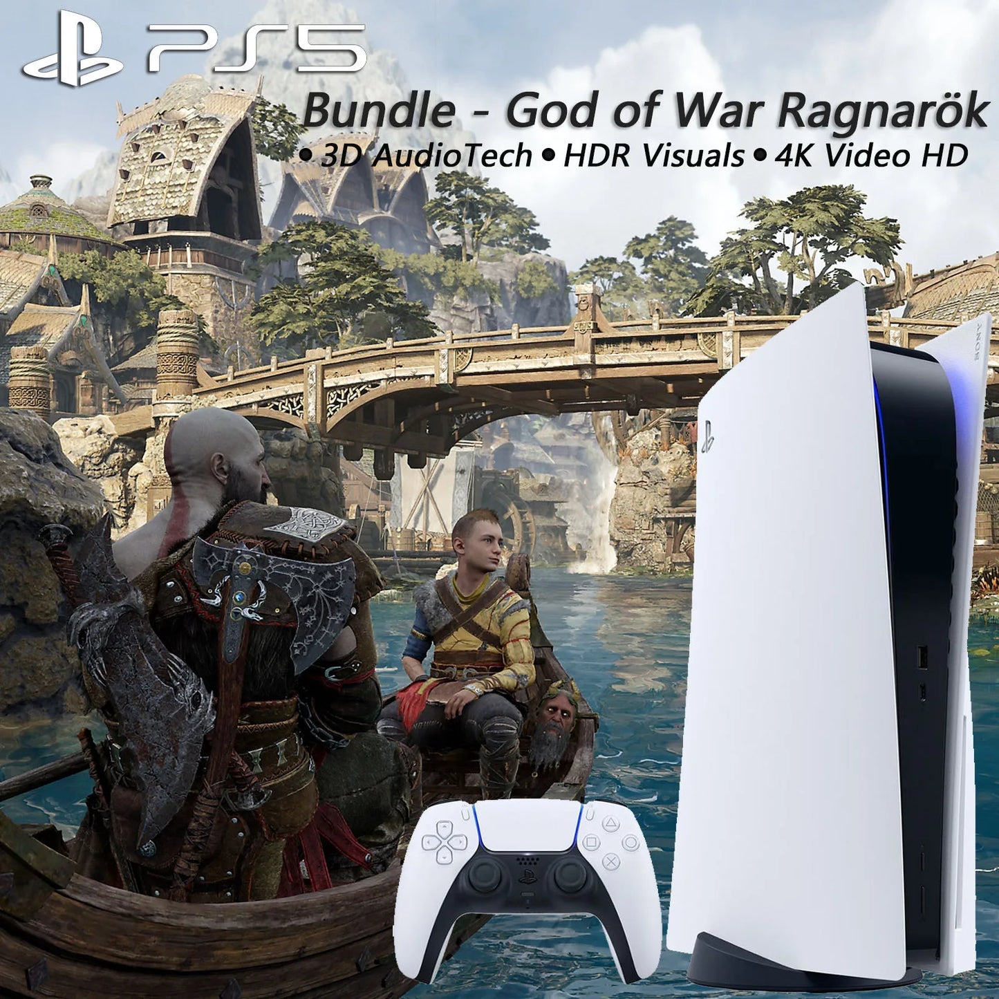 Sony PS5 PlayStation 5 Digital Edition Bundle - God of War Ragnark, Optical Drive Version Games Ultra High Speed PS 5