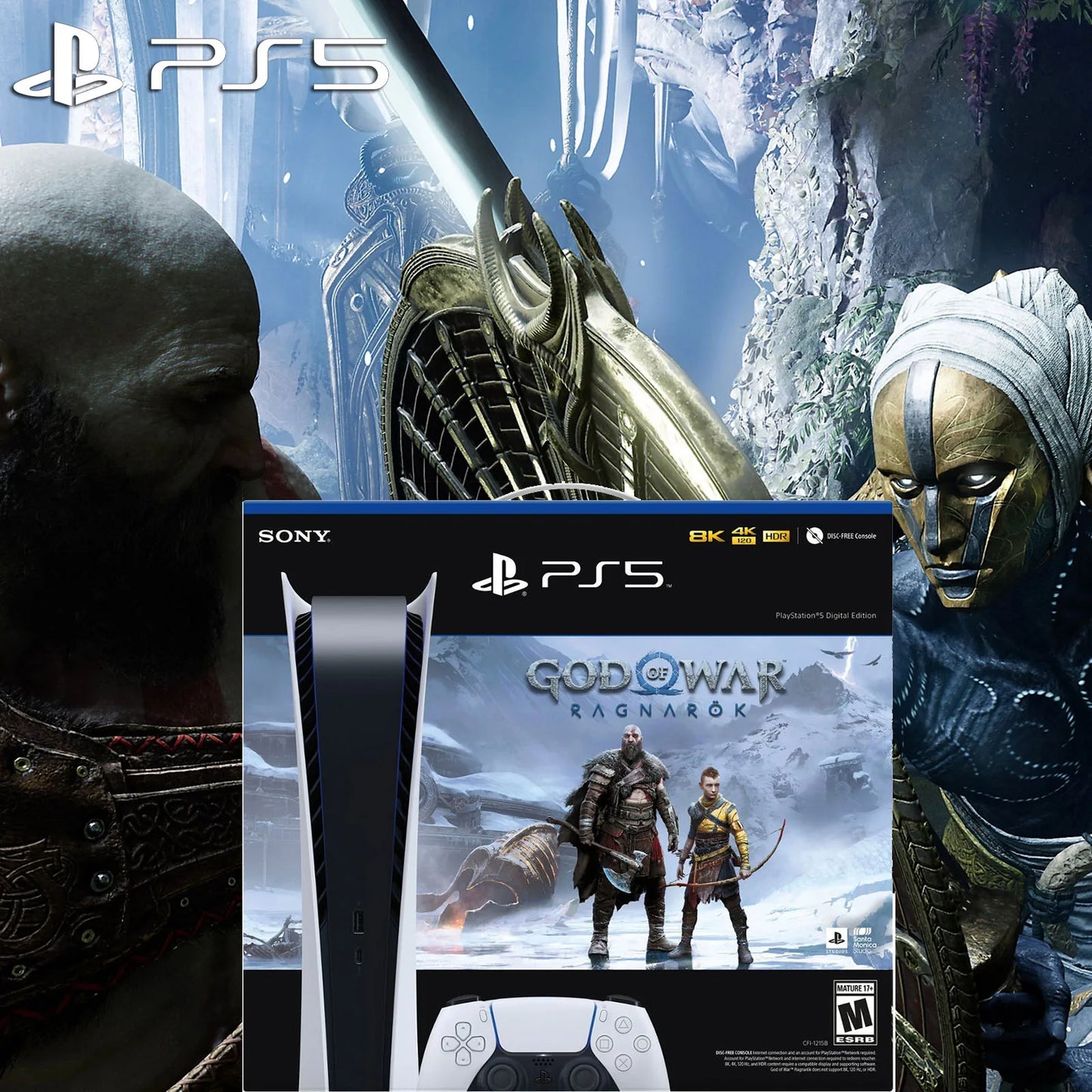 Sony PS5 PlayStation 5 Digital Edition Bundle - God of War Ragnark, Optical Drive Version Games Ultra High Speed PS 5