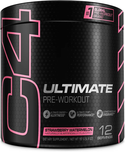 Cellucor C4 Ultimate Pre Workout Powder Strawberry Watermelon Sugar Free Preworkout Energy Supplement for Men & Women 300mg Caffeine,3.2g Beta Alanine ,2 Patented Creatines 12 Servings