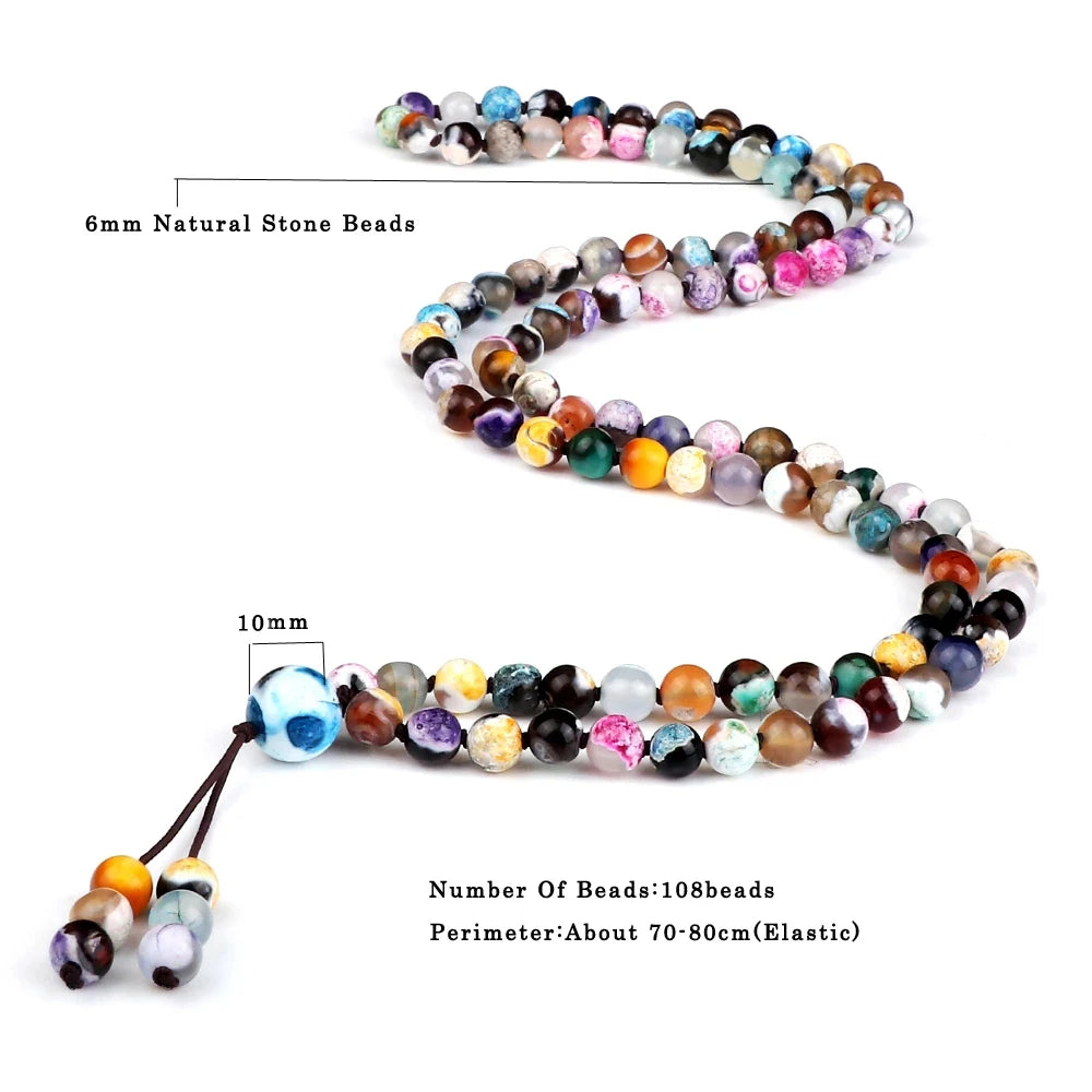 108 Natural Stone Fire Agate Black Onyx Beads Bracelet Necklace Men Multicolor Tiger Eye Necklace Women Malachite Prayer Jewelry Tasbeh