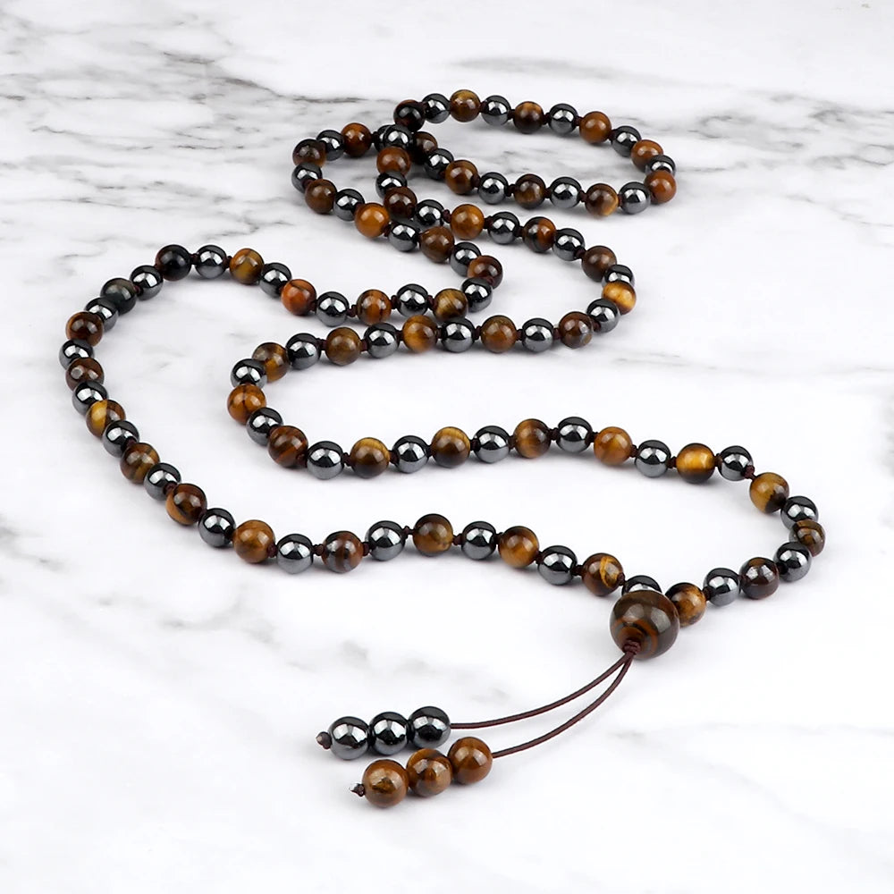 108 Natural Stone Fire Agate Black Onyx Beads Bracelet Necklace Men Multicolor Tiger Eye Necklace Women Malachite Prayer Jewelry Tasbeh