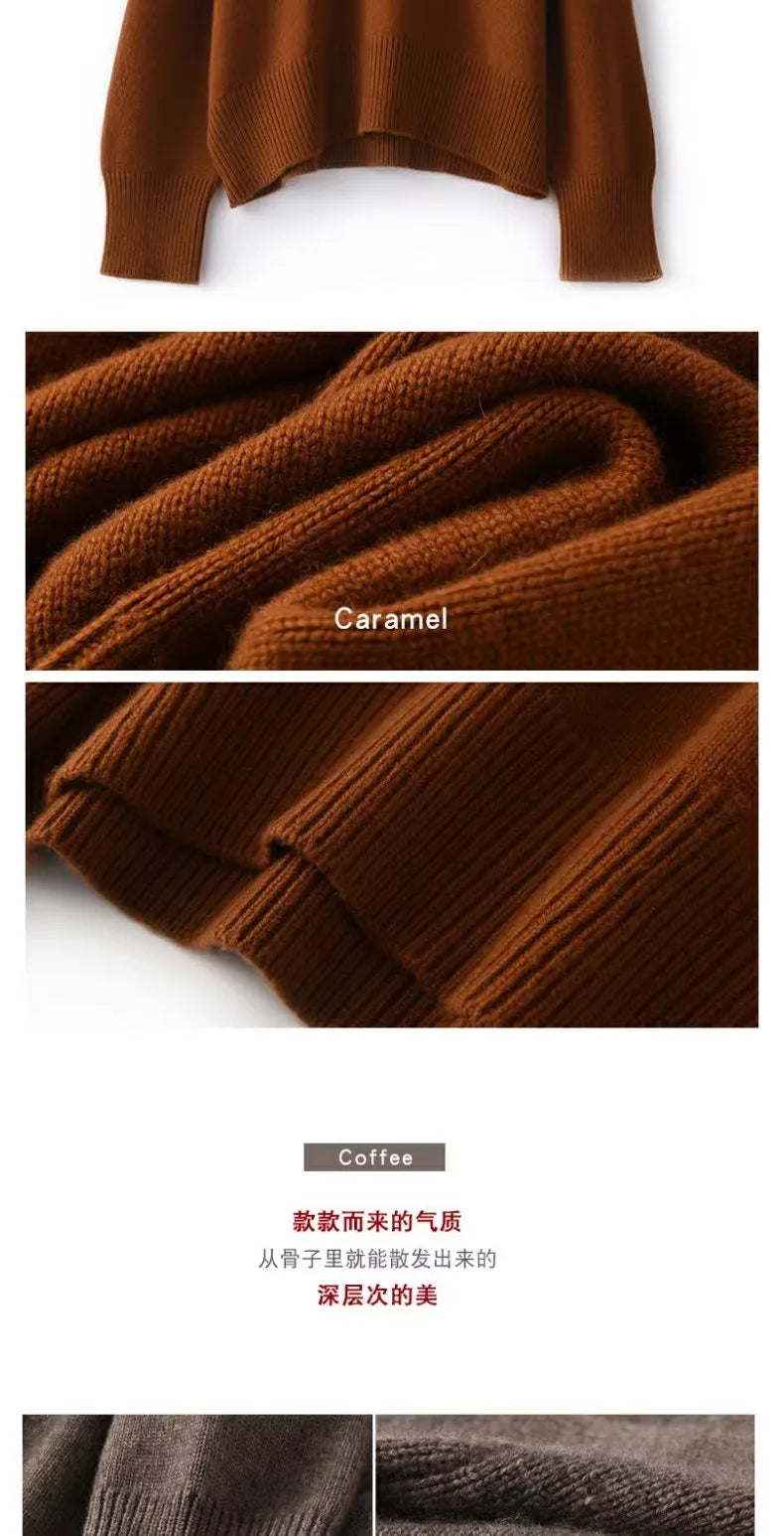 Autumn and winter new 100% pure cashmere sweater women's thick turtleneck sweater pullover loose knit sweater