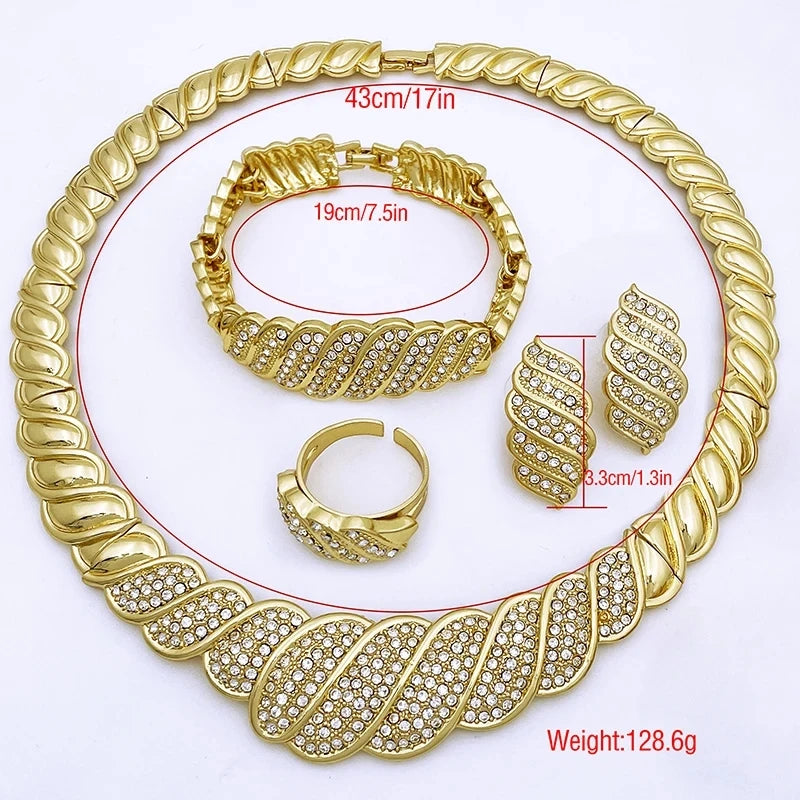 Gold Plated Women Jewelry Set Classic Design Round Necklace Earrings Set Bracelet And Adjustable Ring Nigeria Trending