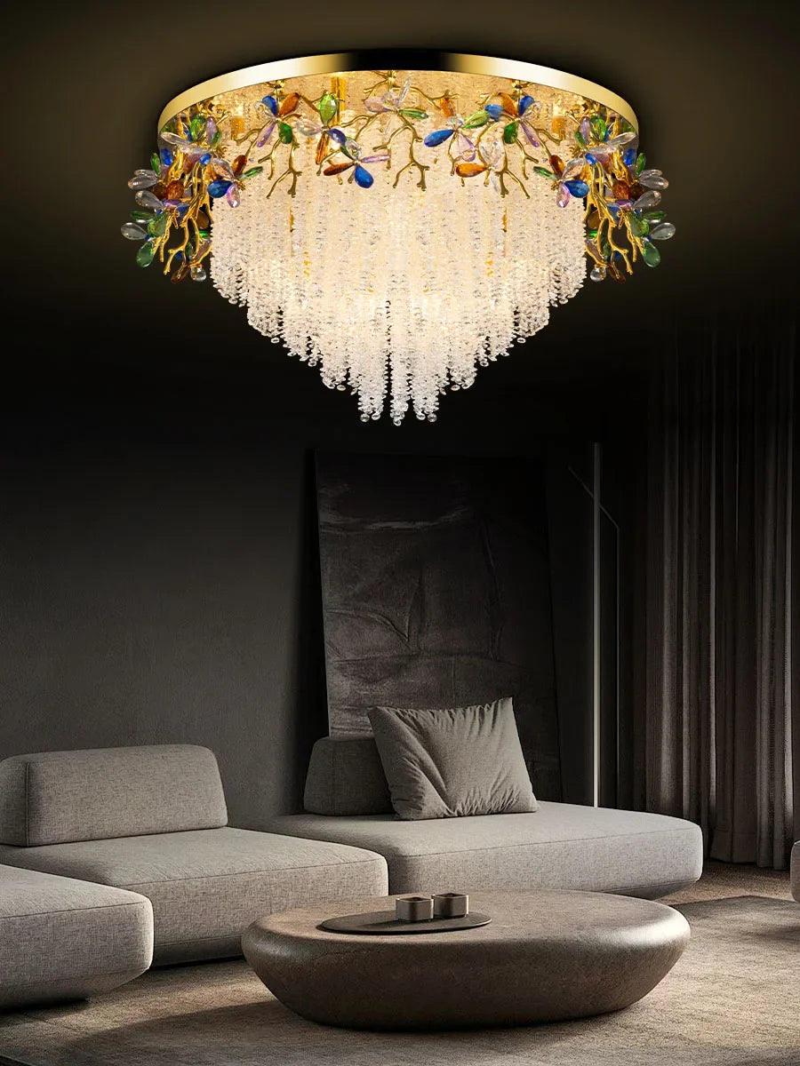 Round Gold K9 Crystal Ceiling Chandelier For Bedroom Living Dining Room Kitchen Table Modern Crystal Branch Pendant Chandelier