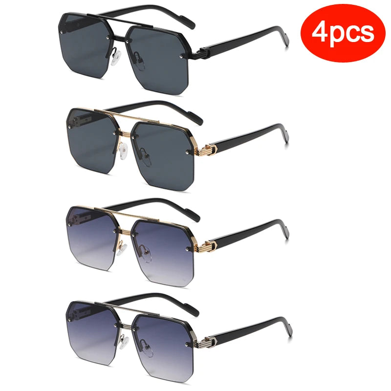 New Men's Metal Sunglasses Square Half Frame Rice Nails Casual Trend Personality Retro Fashion Outdoor Sports Eyeglasses