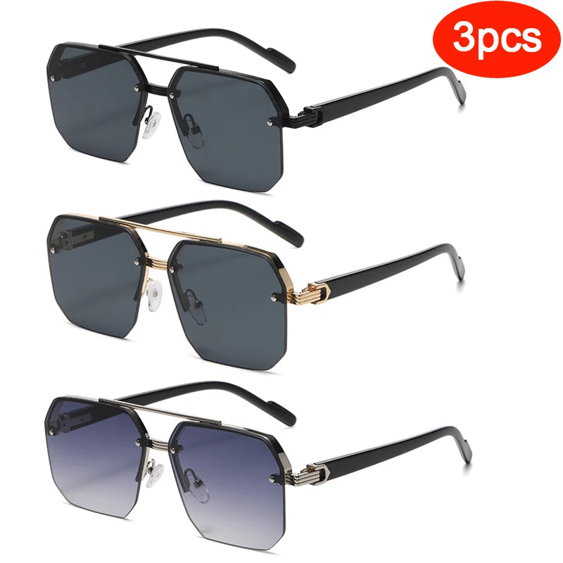 New Men's Metal Sunglasses Square Half Frame Rice Nails Casual Trend Personality Retro Fashion Outdoor Sports Eyeglasses