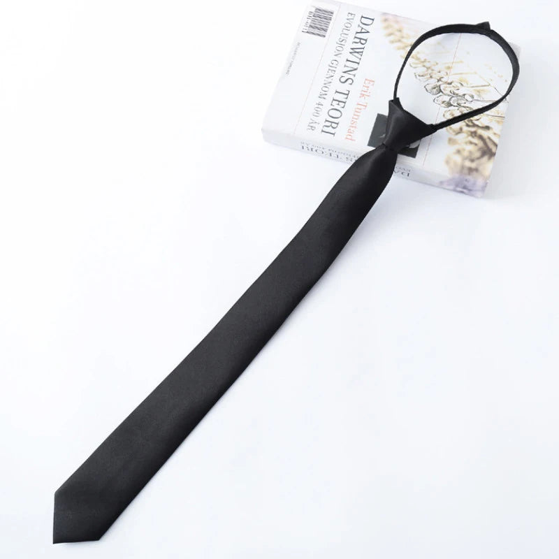 Women Black Zipper Ties Retro Silky Narrow men Neck Tie Slim Smooth Bow Tie Korean Style Simple Elegant All-match Trendy Tie