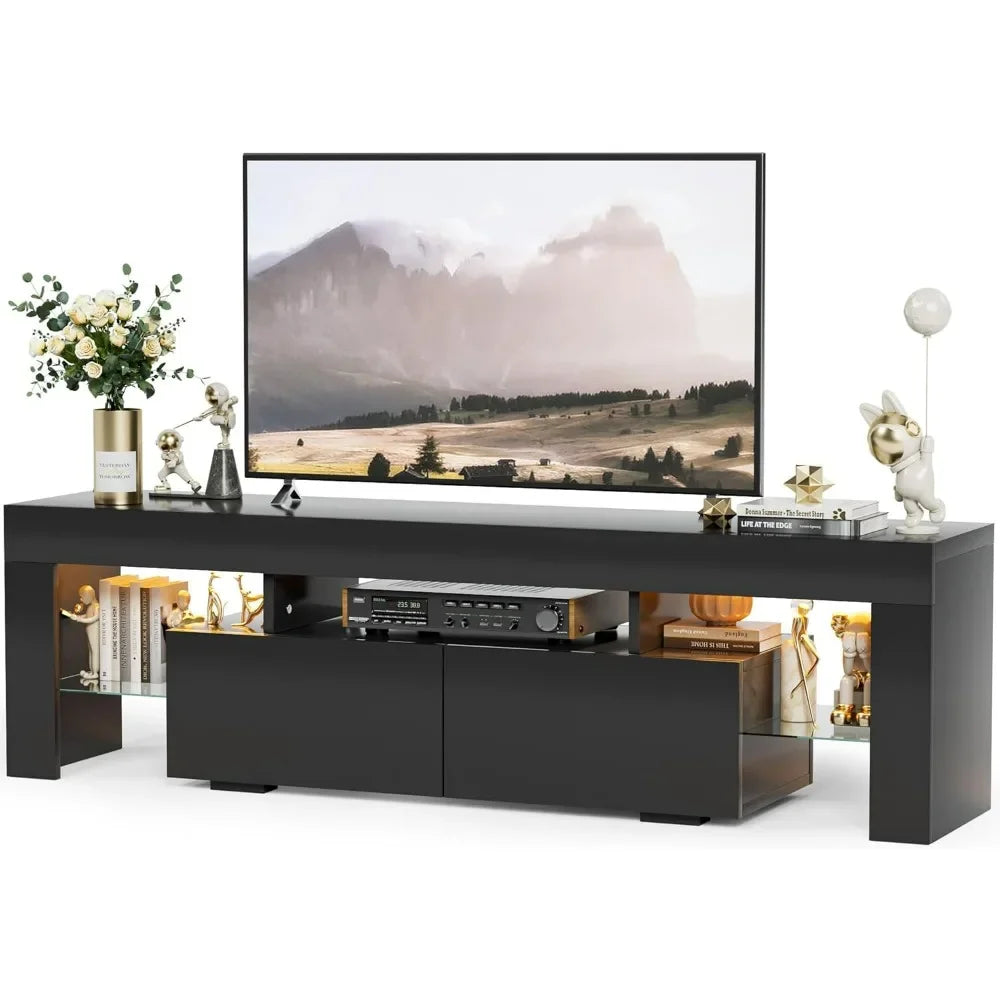 Modern LED TV Stand for Televisions up to 70Inch w Glass Shelves Drawer,Gaming Entertainment Center w Multiple Dynamic RGB Modes