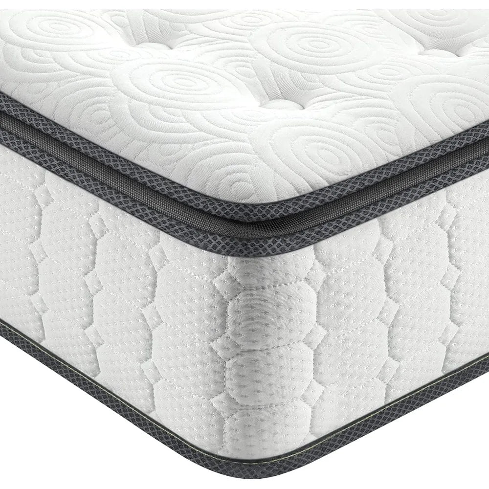 King Size Mattress, 12 Inch Hybrid King Mattress in a Box, Pillow Top King Bed Mattress, Cool Gel Memory Foam and Pocket Coils