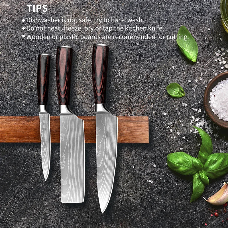 PLYS 3/5/7pcs  Damascus Laser Pattern Chef's Knife Fruit Knife Stainless Steel Knife Set Japanese Santoku Knife Chef's Knife