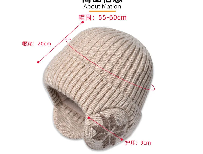 Winter Men's & Women's Warm Knitted Woolen Hat Outdoor Ear Protection Plus Velvet Beanie For Women's Pullover Hats