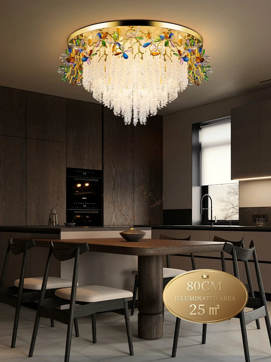 Round Gold K9 Crystal Ceiling Chandelier For Bedroom Living Dining Room Kitchen Table Modern Crystal Branch Pendant Chandelier