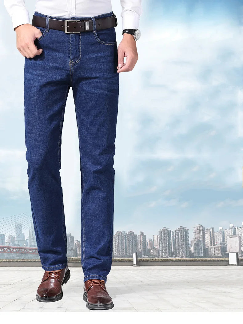 New Men Light Luxury Stretch Slim Fit Pants Comfortable Soft Business Fashion Straight Casual Denim Trousers Male Brand Clothing