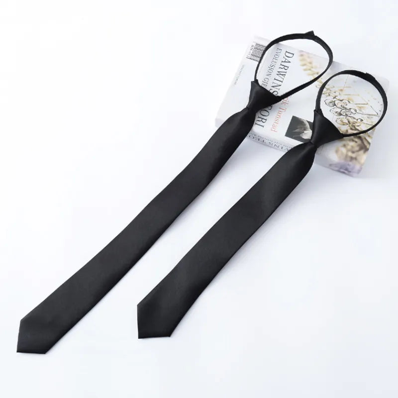 Women Black Zipper Ties Retro Silky Narrow men Neck Tie Slim Smooth Bow Tie Korean Style Simple Elegant All-match Trendy Tie