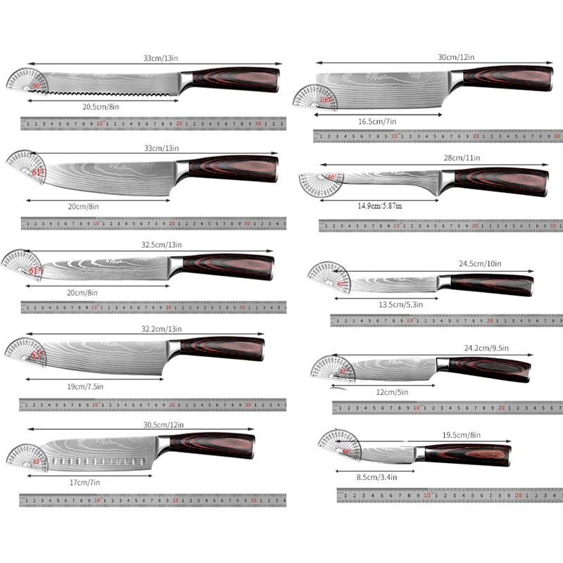 PLYS 3/5/7pcs  Damascus Laser Pattern Chef's Knife Fruit Knife Stainless Steel Knife Set Japanese Santoku Knife Chef's Knife