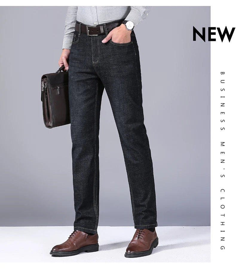 New Men Light Luxury Stretch Slim Fit Pants Comfortable Soft Business Fashion Straight Casual Denim Trousers Male Brand Clothing