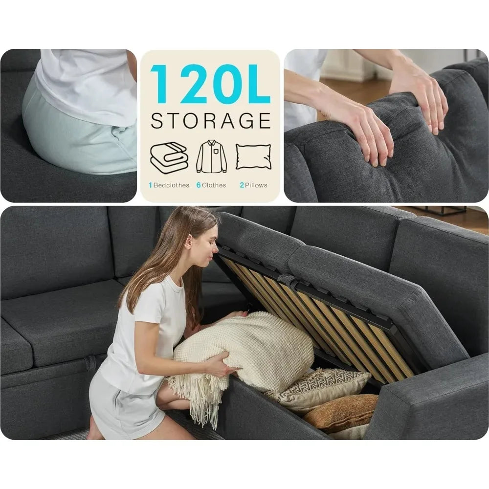 Sofa Bed, 85 Inch Sleeper Sofa Pull Out Sofa Bed, L Shaped Couch Storage Seat, Sectional Couches Living Room Apartment