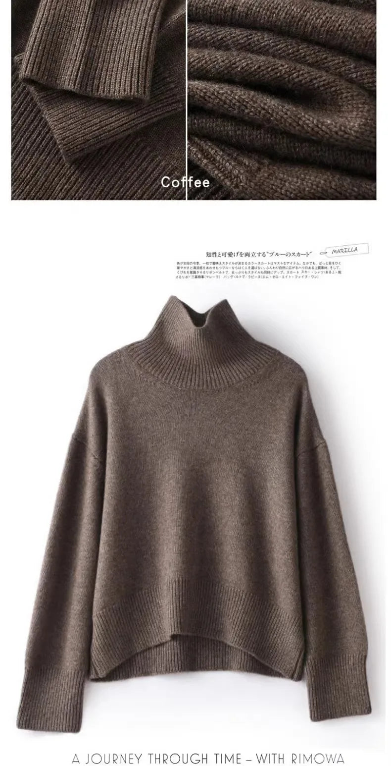 Autumn and winter new 100% pure cashmere sweater women's thick turtleneck sweater pullover loose knit sweater