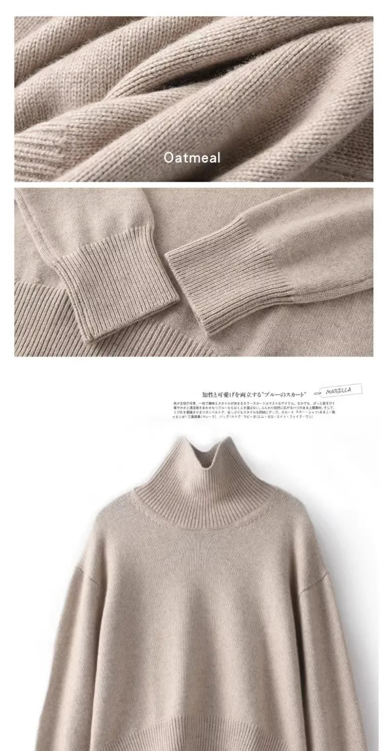 Autumn and winter new 100% pure cashmere sweater women's thick turtleneck sweater pullover loose knit sweater