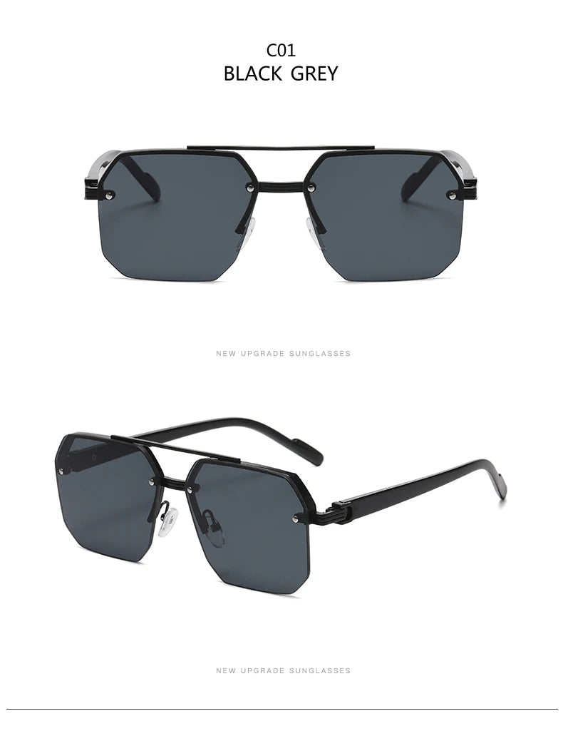 New Men's Metal Sunglasses Square Half Frame Rice Nails Casual Trend Personality Retro Fashion Outdoor Sports Eyeglasses