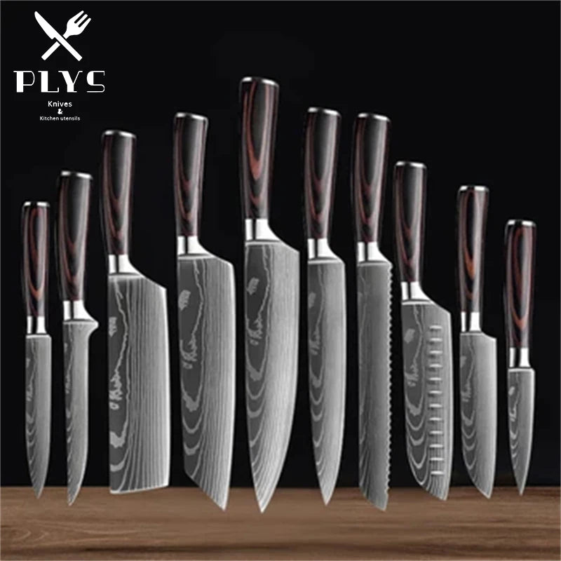 PLYS 3/5/7pcs  Damascus Laser Pattern Chef's Knife Fruit Knife Stainless Steel Knife Set Japanese Santoku Knife Chef's Knife