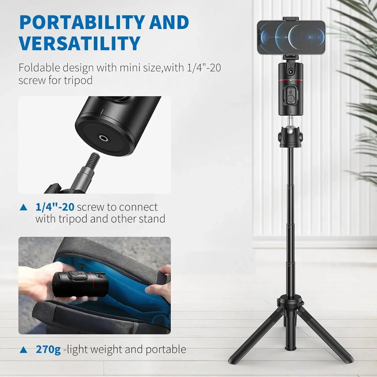 Auto Face Tracking Phone Selfie Stick Smart 360°Rotation Gimbal Ai Follow-Up Video Vlog Live Stabilizer Tripod for Mobile iPhone