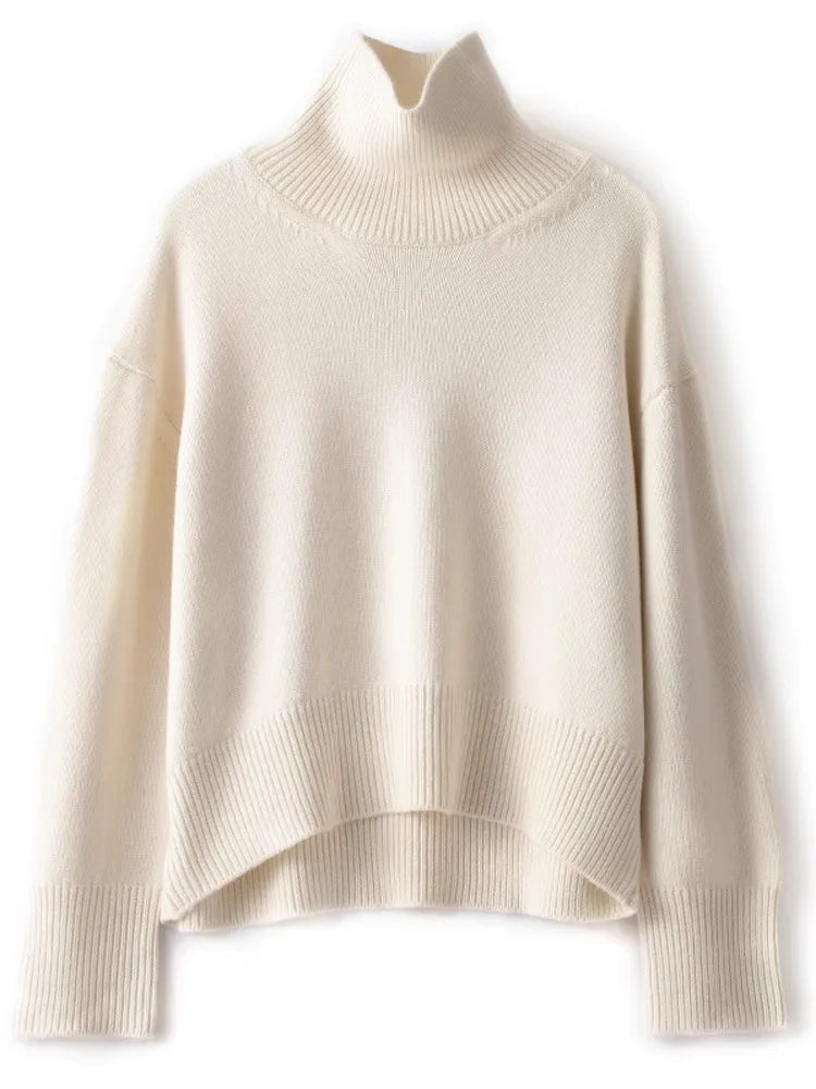 Autumn and winter new 100% pure cashmere sweater women's thick turtleneck sweater pullover loose knit sweater