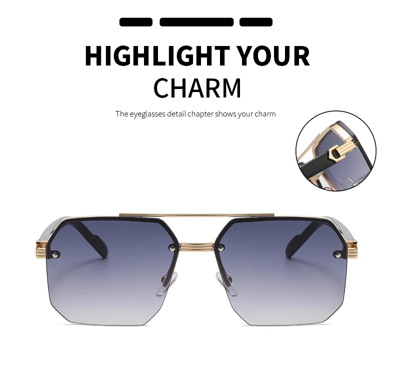 New Men's Metal Sunglasses Square Half Frame Rice Nails Casual Trend Personality Retro Fashion Outdoor Sports Eyeglasses