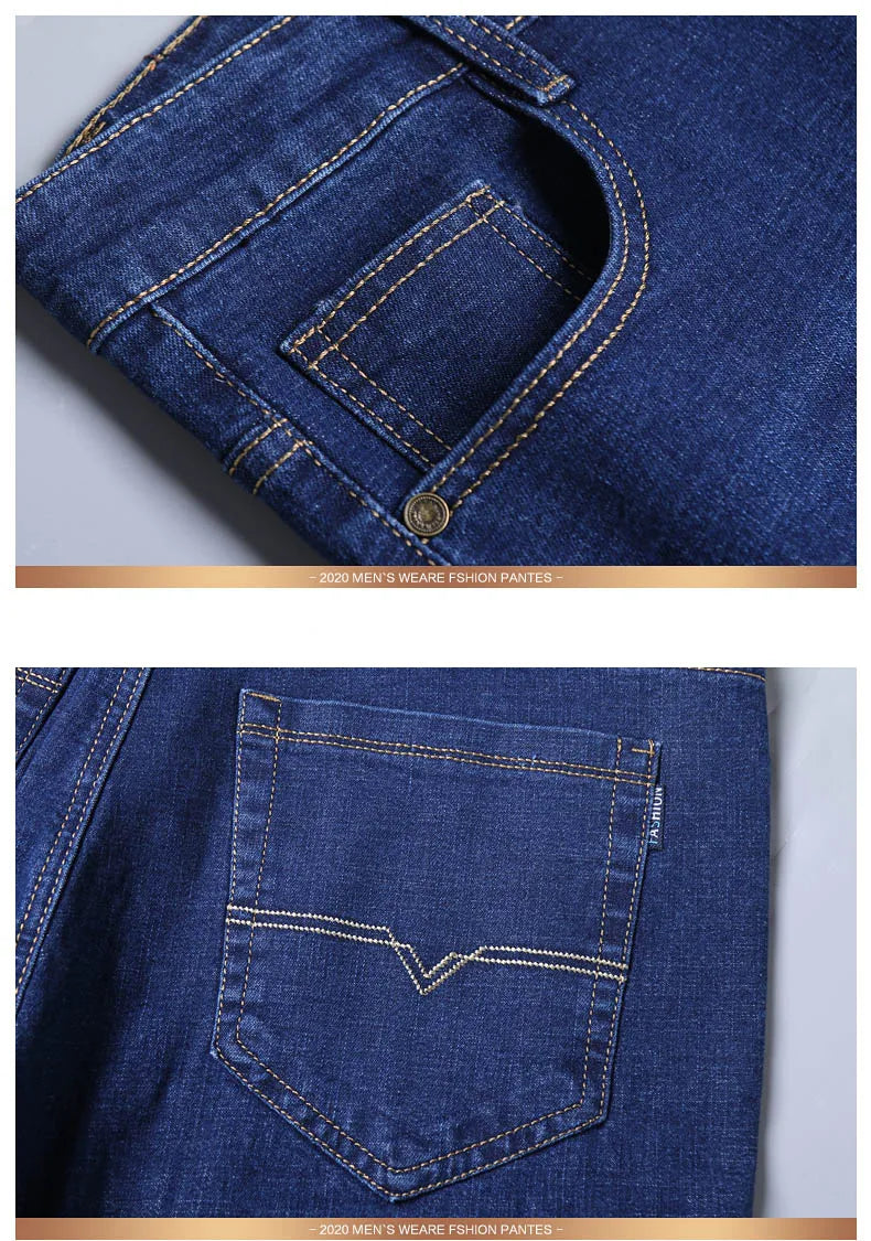 New Men Light Luxury Stretch Slim Fit Pants Comfortable Soft Business Fashion Straight Casual Denim Trousers Male Brand Clothing