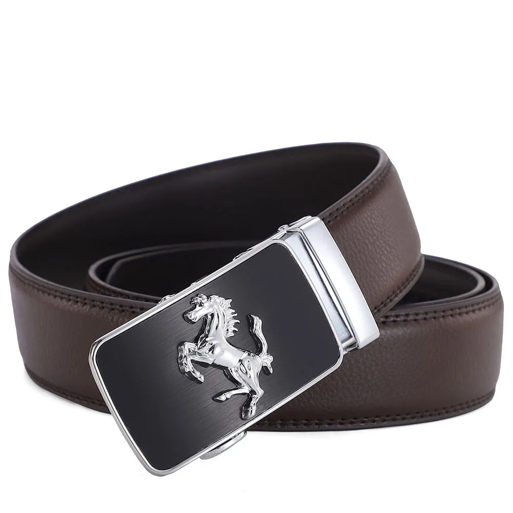 Men Genuine Leather Belts Brand Luxury Horse High Quality Business Work Automatic Buckle Belts for Men Gold Silver Male Belt Men