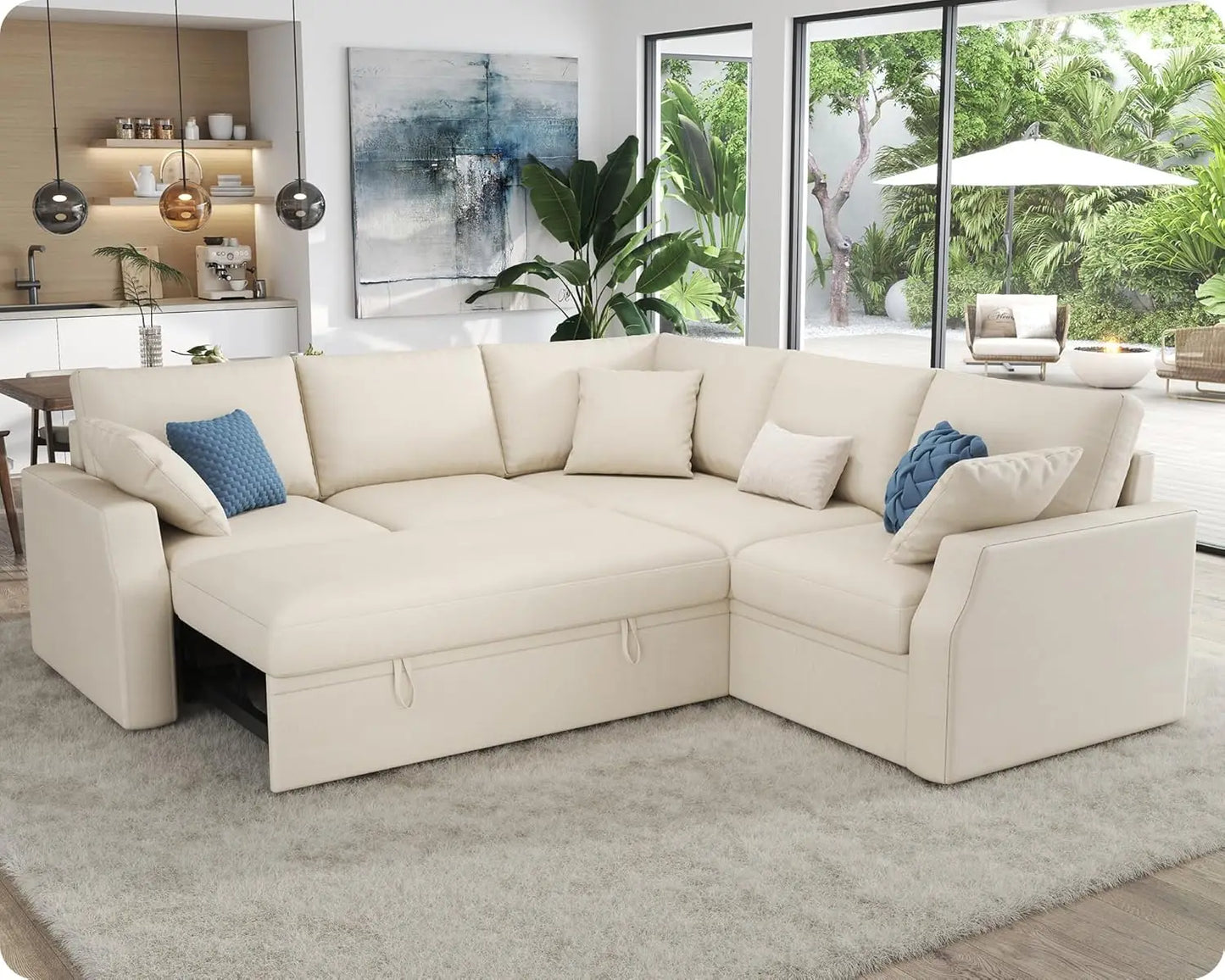 Sofa Bed, 85 Inch Sleeper Sofa Pull Out Sofa Bed, L Shaped Couch Storage Seat, Sectional Couches Living Room Apartment