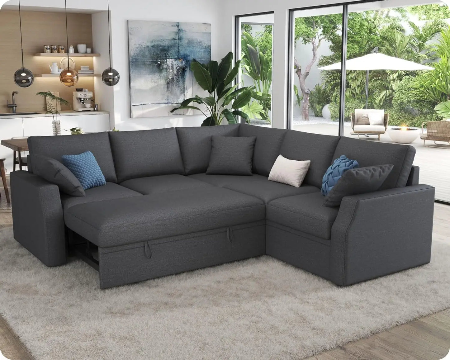 Sofa Bed, 85 Inch Sleeper Sofa Pull Out Sofa Bed, L Shaped Couch Storage Seat, Sectional Couches Living Room Apartment