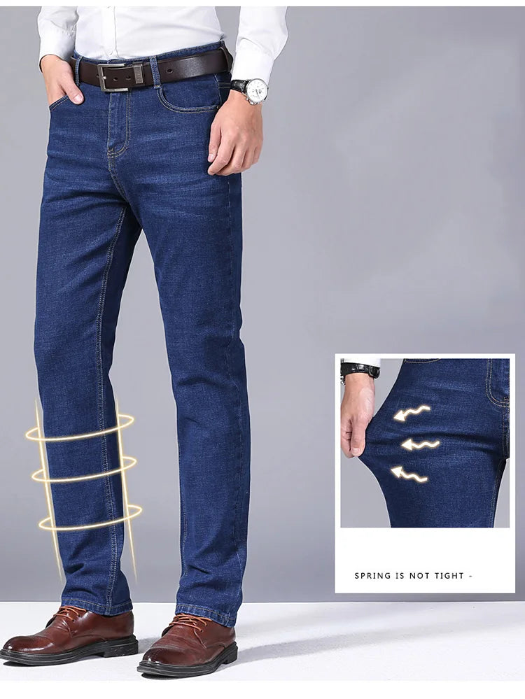 New Men Light Luxury Stretch Slim Fit Pants Comfortable Soft Business Fashion Straight Casual Denim Trousers Male Brand Clothing