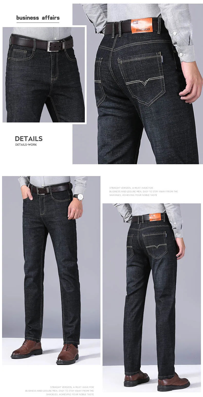 New Men Light Luxury Stretch Slim Fit Pants Comfortable Soft Business Fashion Straight Casual Denim Trousers Male Brand Clothing