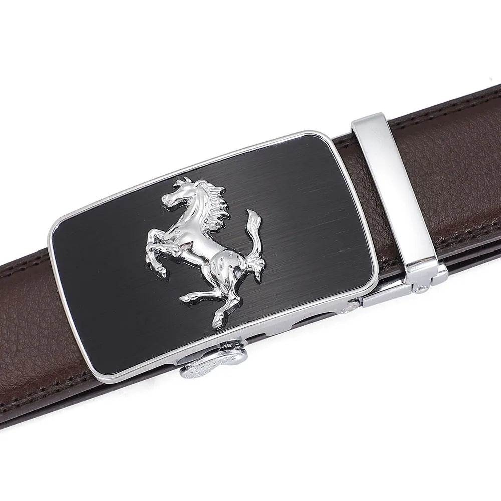 Men Genuine Leather Belts Brand Luxury Horse High Quality Business Work Automatic Buckle Belts for Men Gold Silver Male Belt Men