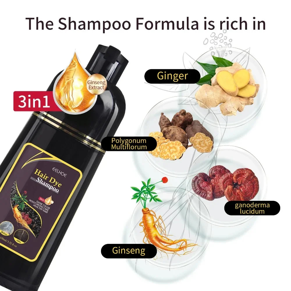 Natural Herbal Hair Dye Shampoo 3 in 1 Hair Color Shampoo for Gary Hair Dark Brown Black for Women & Men Grey Coverage 100ml