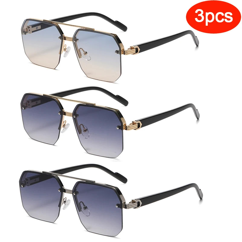 New Men's Metal Sunglasses Square Half Frame Rice Nails Casual Trend Personality Retro Fashion Outdoor Sports Eyeglasses