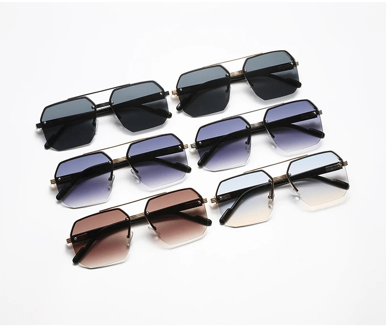 New Men's Metal Sunglasses Square Half Frame Rice Nails Casual Trend Personality Retro Fashion Outdoor Sports Eyeglasses