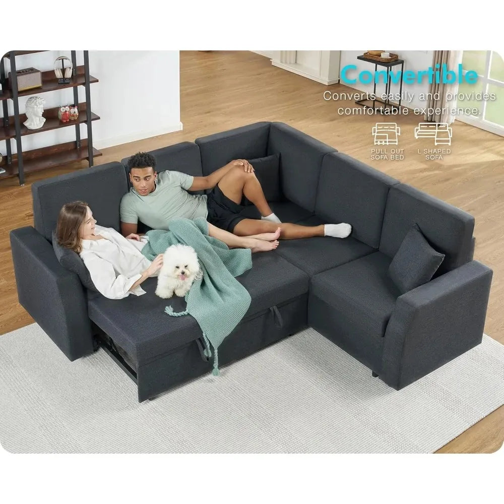 Sofa Bed, 85 Inch Sleeper Sofa Pull Out Sofa Bed, L Shaped Couch Storage Seat, Sectional Couches Living Room Apartment