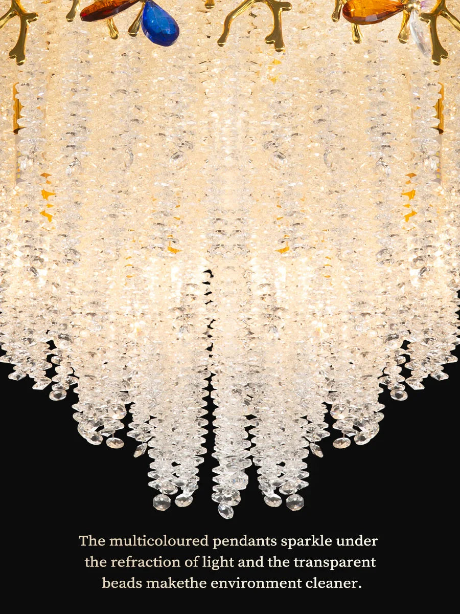 Round Gold K9 Crystal Ceiling Chandelier For Bedroom Living Dining Room Kitchen Table Modern Crystal Branch Pendant Chandelier