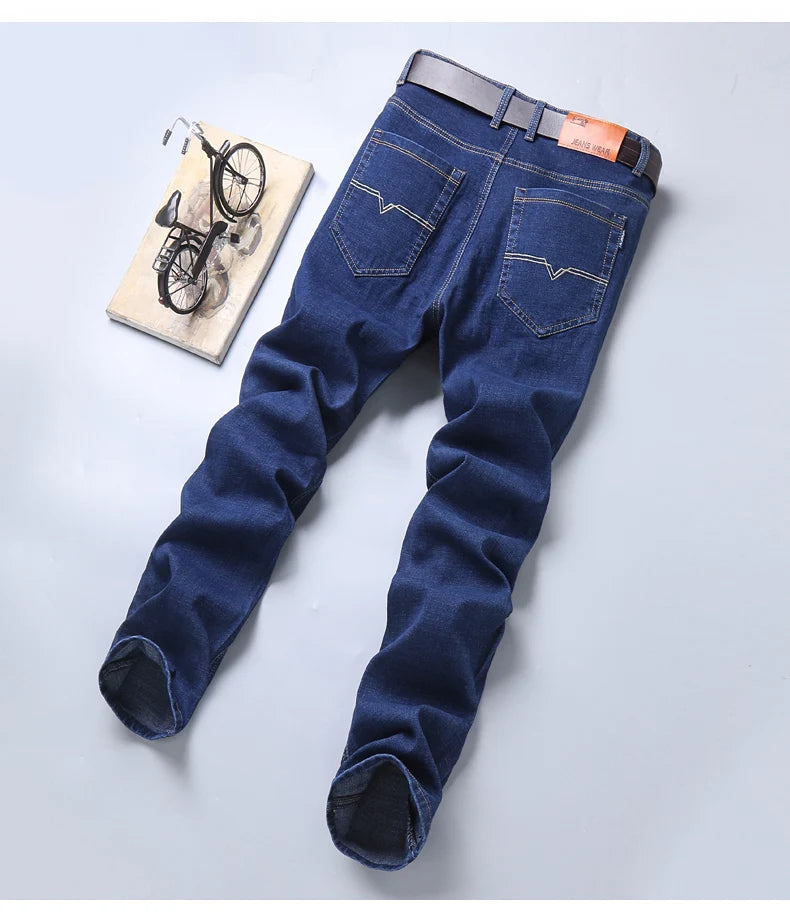 New Men Light Luxury Stretch Slim Fit Pants Comfortable Soft Business Fashion Straight Casual Denim Trousers Male Brand Clothing