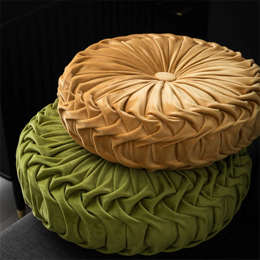 Round Throw Pillow Velvet Pleated Round Pillow Cushion for Couch Chair Bed Car Colorful Floor Cushion Home Decoration