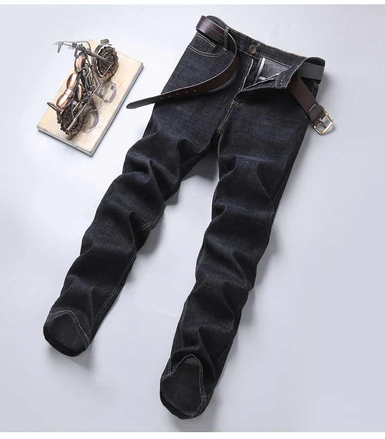 New Men Light Luxury Stretch Slim Fit Pants Comfortable Soft Business Fashion Straight Casual Denim Trousers Male Brand Clothing