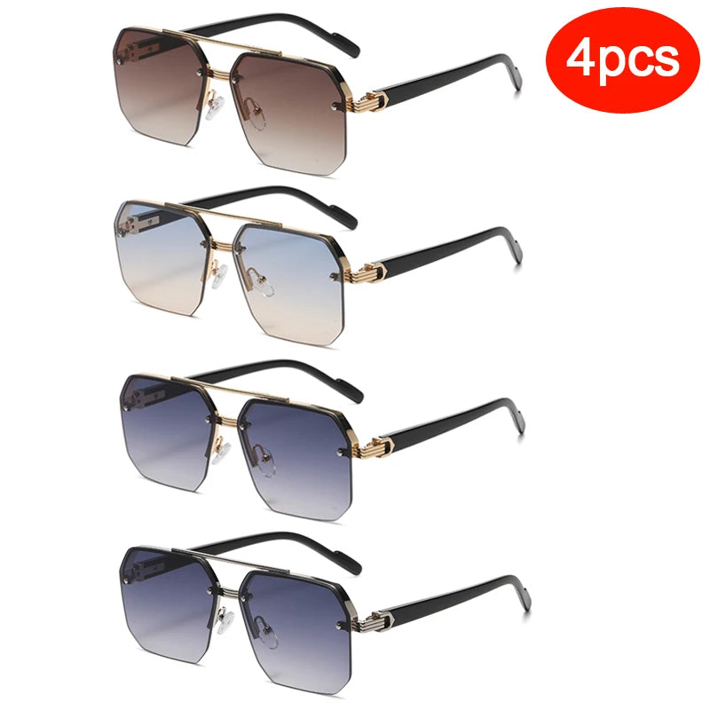 New Men's Metal Sunglasses Square Half Frame Rice Nails Casual Trend Personality Retro Fashion Outdoor Sports Eyeglasses