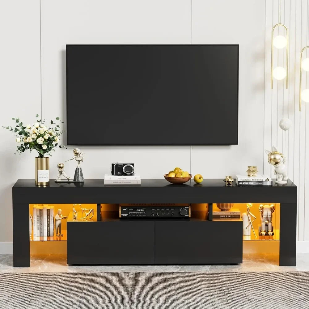 Modern LED TV Stand for Televisions up to 70Inch w Glass Shelves Drawer,Gaming Entertainment Center w Multiple Dynamic RGB Modes