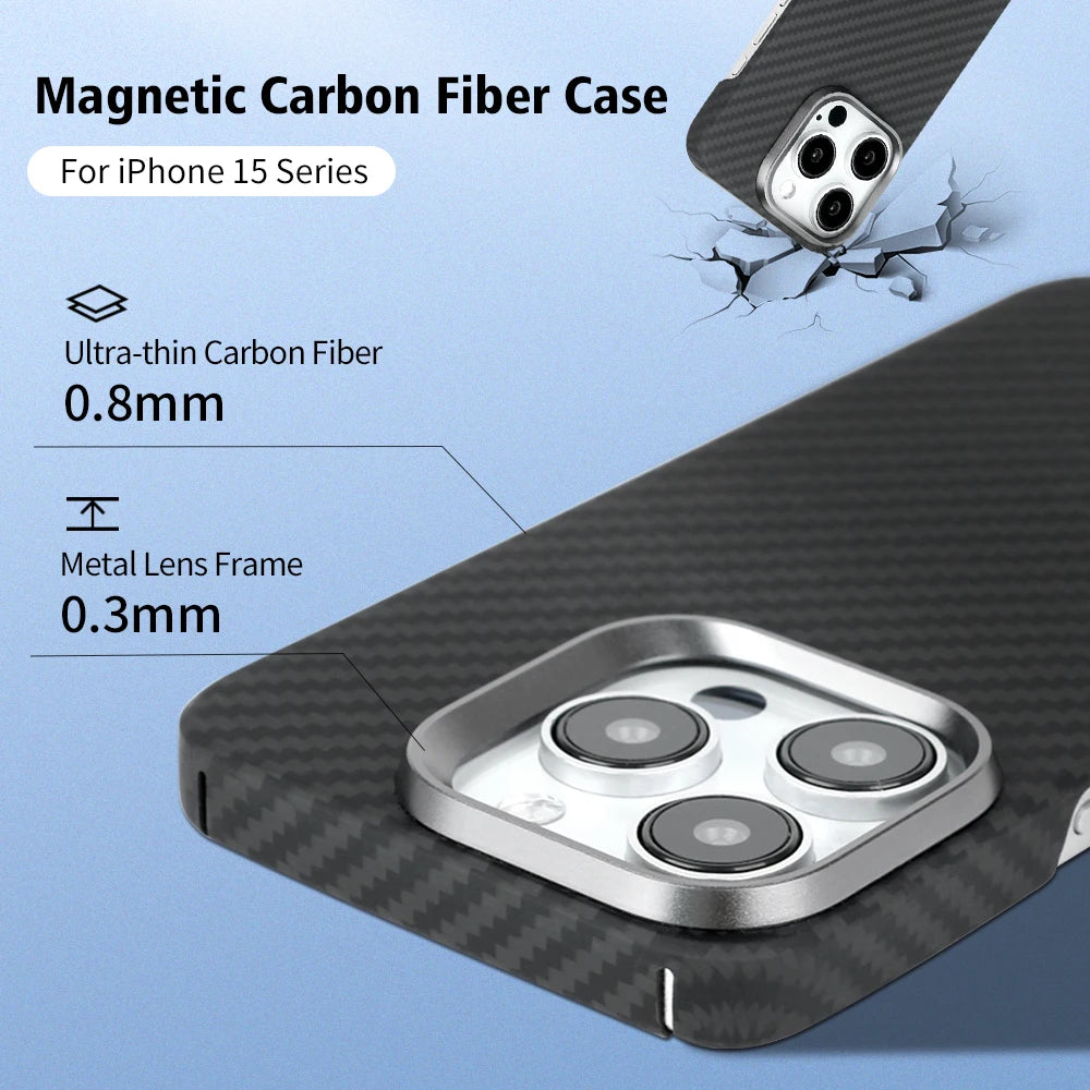 For Magsafe Magnetic Carbon Fiber Case For iPhone 15 Pro Max Cover 1500D Ultra Thin Aramid Fiber Cases for iPhone 15 15 Pro