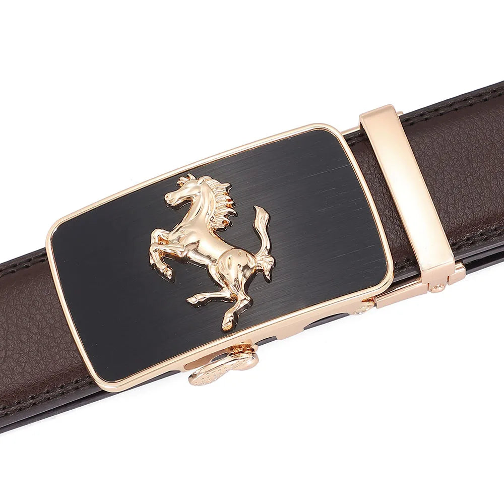 Men Genuine Leather Belts Brand Luxury Horse High Quality Business Work Automatic Buckle Belts for Men Gold Silver Male Belt Men