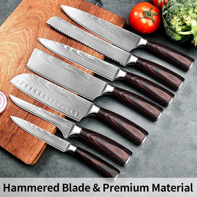 PLYS 3/5/7pcs  Damascus Laser Pattern Chef's Knife Fruit Knife Stainless Steel Knife Set Japanese Santoku Knife Chef's Knife