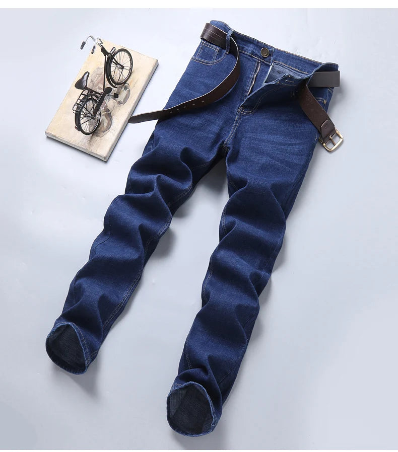 New Men Light Luxury Stretch Slim Fit Pants Comfortable Soft Business Fashion Straight Casual Denim Trousers Male Brand Clothing